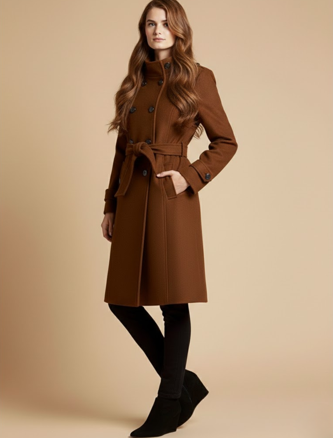 SUENTA Damenmantel Mittlerer Länge Mit Klassischem Kragen Für Eleganten Winterlook Braun