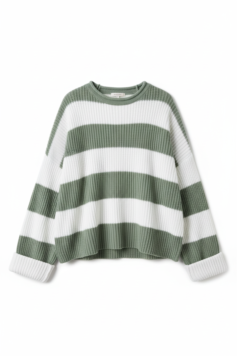 SUENTA Damenpullover Oversized-Passform Rippstrick Lange Ärmel Rundhalsausschnitt