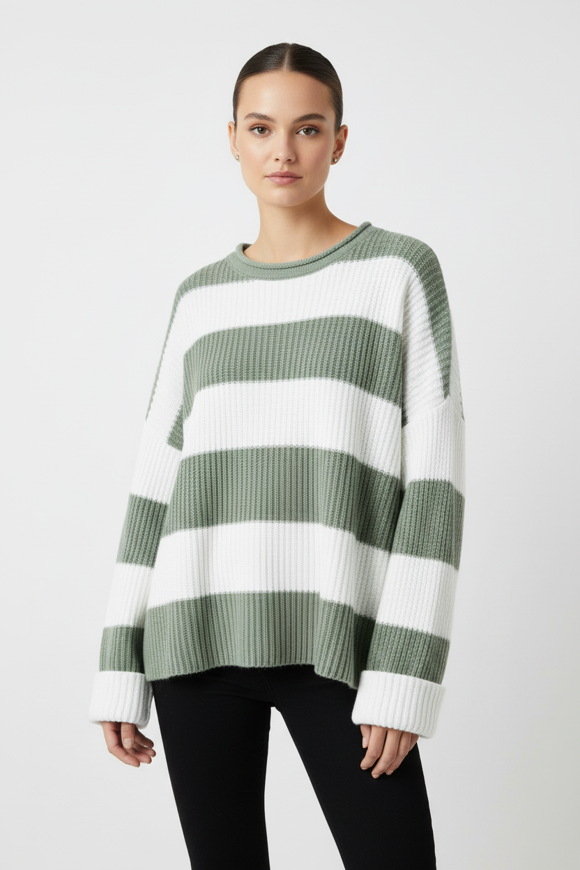 SUENTA Damenpullover Oversized-Passform Rippstrick Lange Ärmel Rundhalsausschnitt