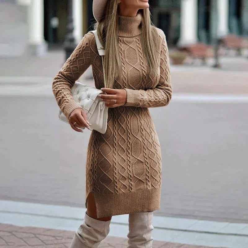 SUENTA Damen Stilvolles Strickkleid Für Den Winter Wärme Eleganz Braun