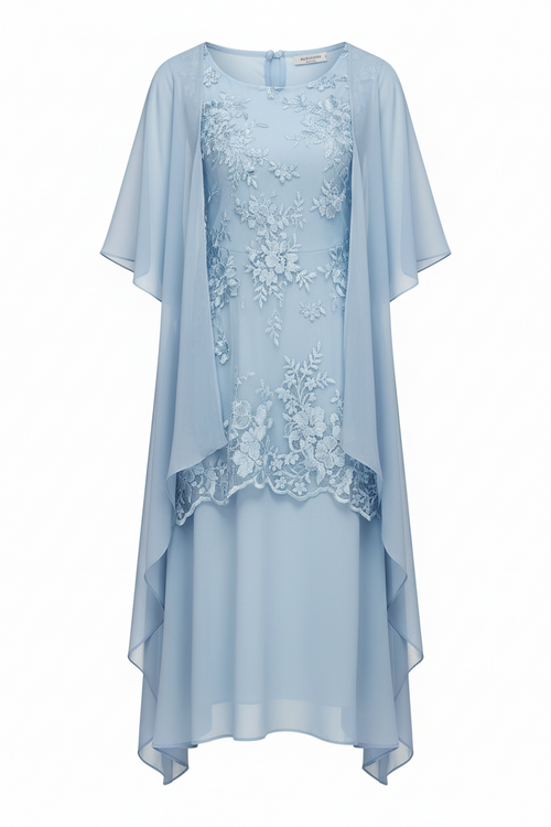 SUENTA Sophé | Damen Midikleid – Klassischer Rundhalsausschnitt, Elegante 3/4-Ärmel & Florales Festtags-Design