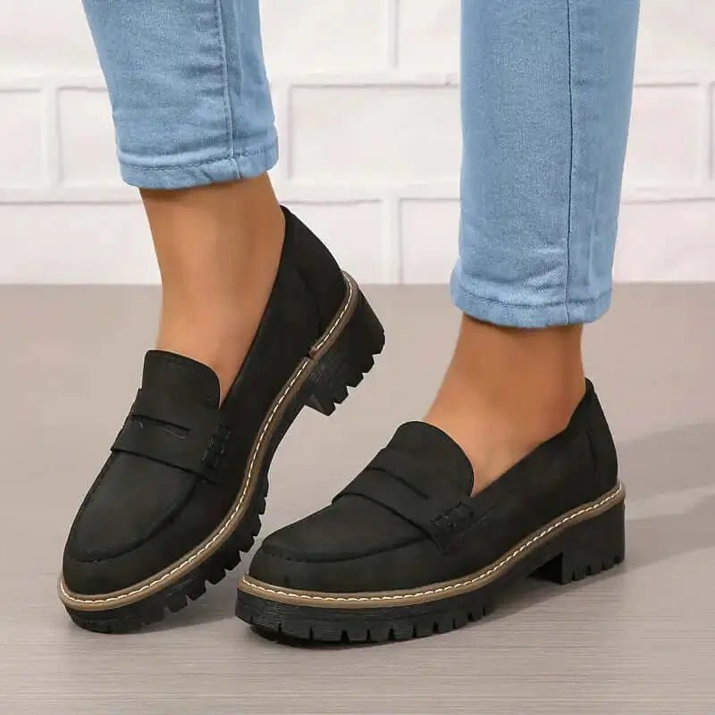 SUENTA Damen Bequeme, Klobige Loafer Alltagstauglich Mit Strukturierter Silhouette Schwarz