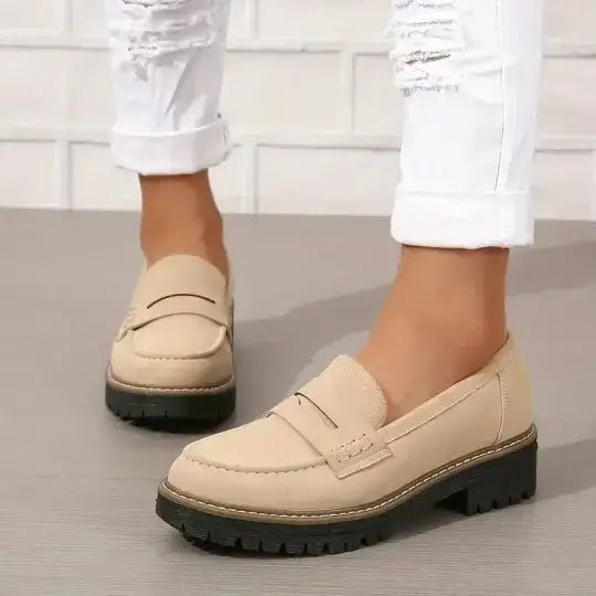SUENTA Damen Bequeme, Klobige Loafer Alltagstauglich Mit Strukturierter Silhouette Beige