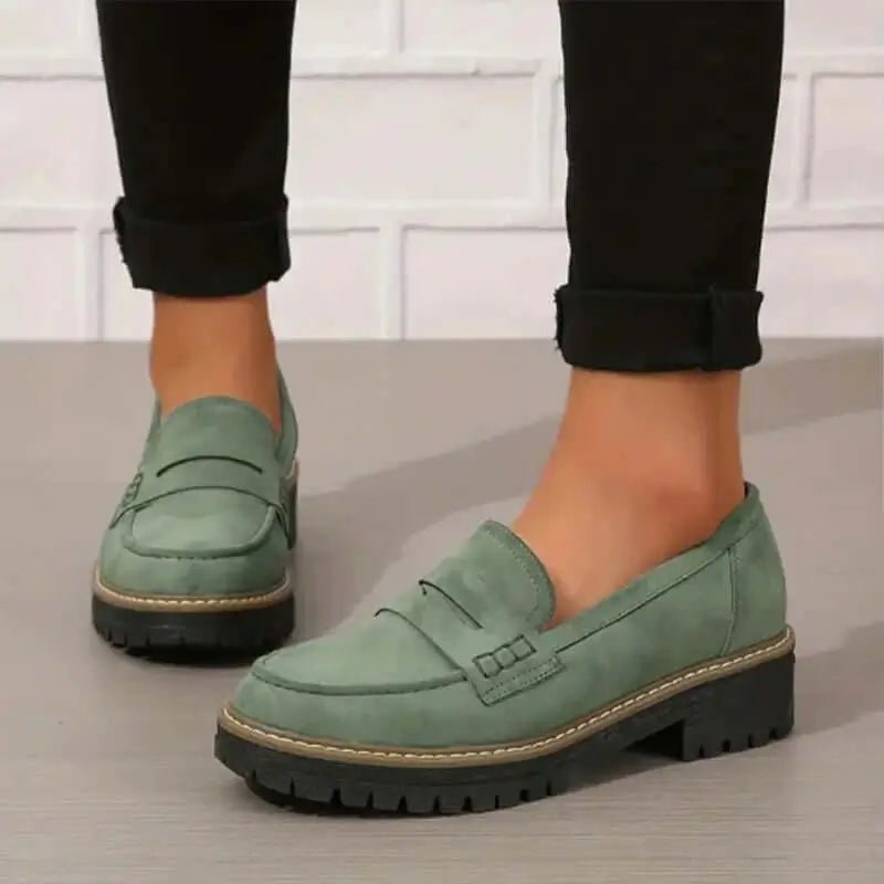 SUENTA Damen Bequeme, Klobige Loafer Alltagstauglich Mit Strukturierter Silhouette Grün
