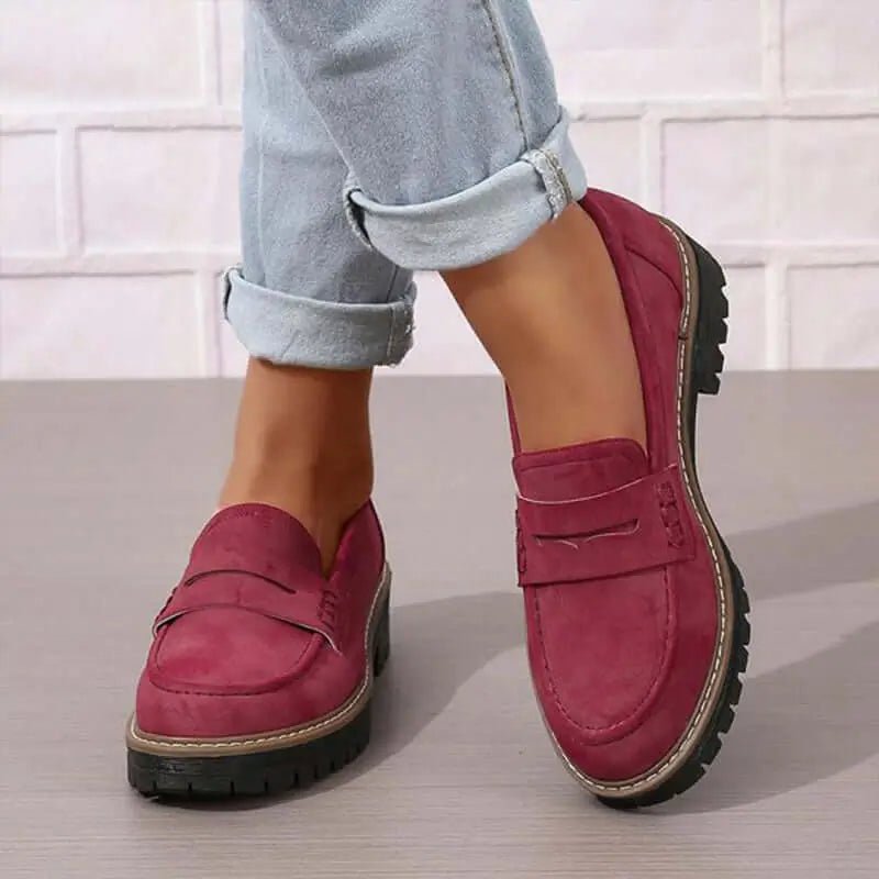 SUENTA Damen Bequeme, Klobige Loafer Alltagstauglich Mit Strukturierter Silhouette Rot