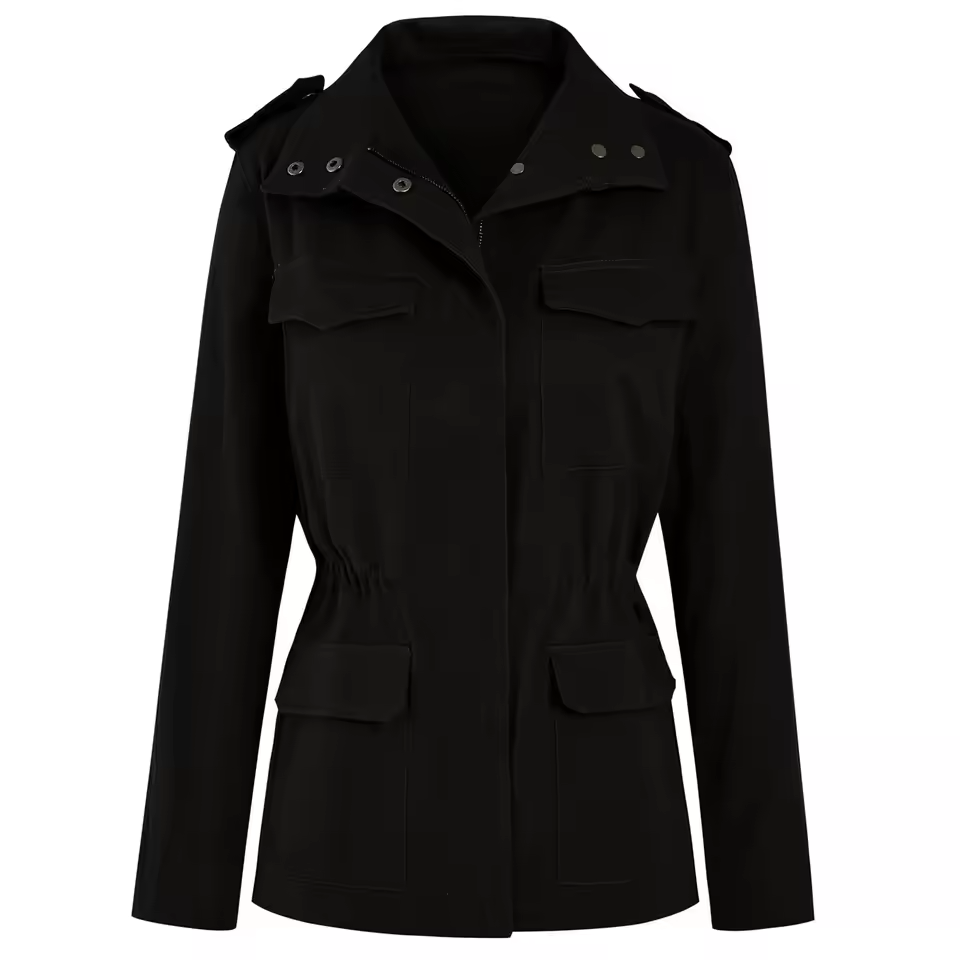 SUENTA Ēden - Damen Jacke Leicht Knopfverschluss Übergangsjahreszeiten Frühling Herbst Schwarz