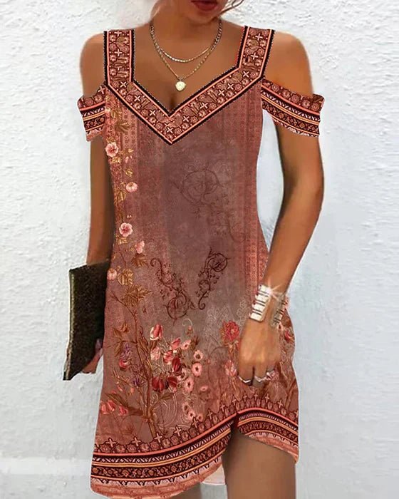 SUENTA Destiny | Schulterfreies Kleid mit Blumenmuster Rot