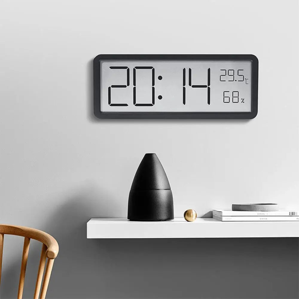 SUENTA Digitale LED Wanduhr Mit Temperatur Und Luftfeuchtigkeit Schwarz