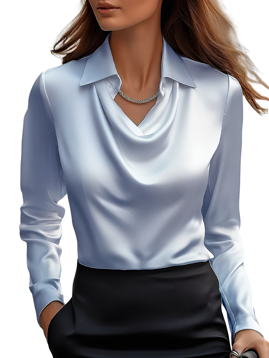 SUENTA Bonera | Damen Satinbluse – Hochwertiger Glanz, Lange Ärmel & Elegantes Design Blau