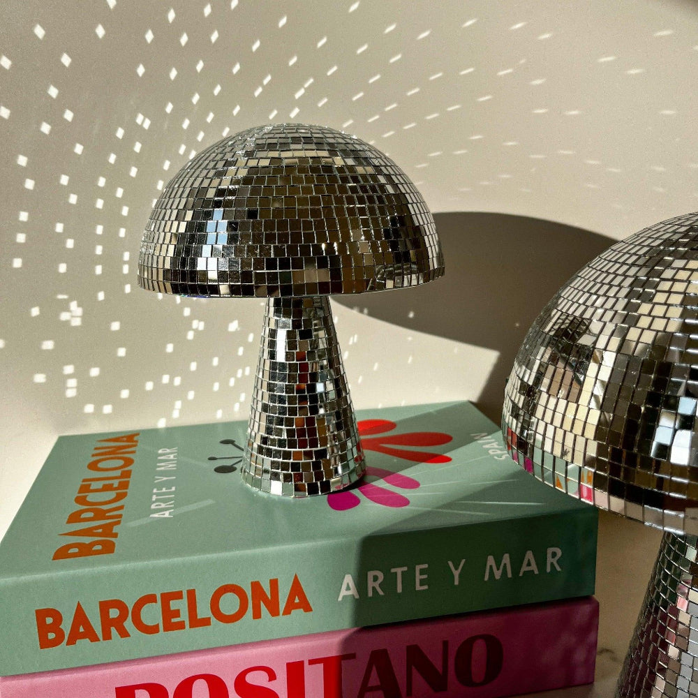SUENTA Disco Ball Pilzlampe Retro Design Glitzereffekt Licht Silber