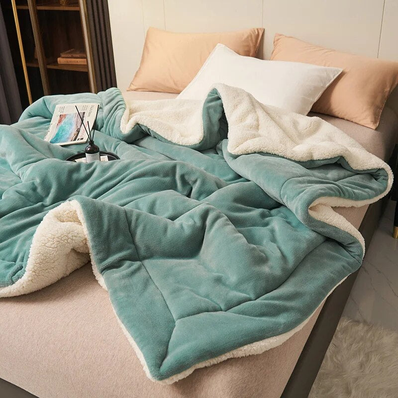 SUENTA Doppelseitige Wolldecke Für Sofa Und Bett Kuschelig Warm Türkisblau