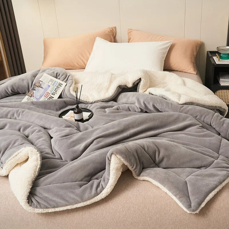SUENTA Doppelseitige Wolldecke Für Sofa Und Bett Kuschelig Warm Hellgrau