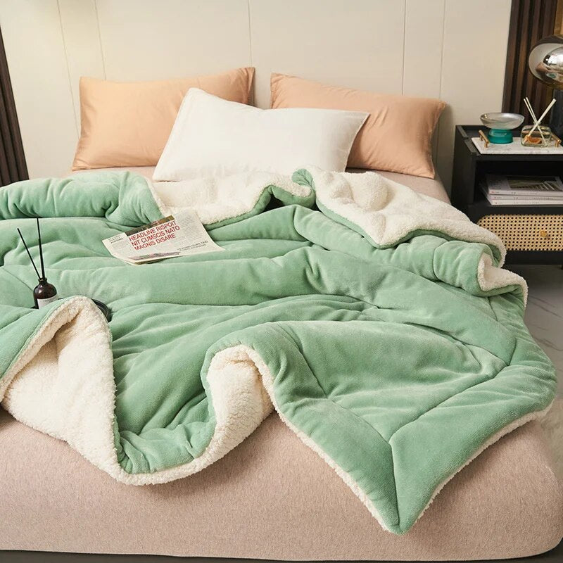 SUENTA Doppelseitige Wolldecke Für Sofa Und Bett Kuschelig Warm Mintgrün