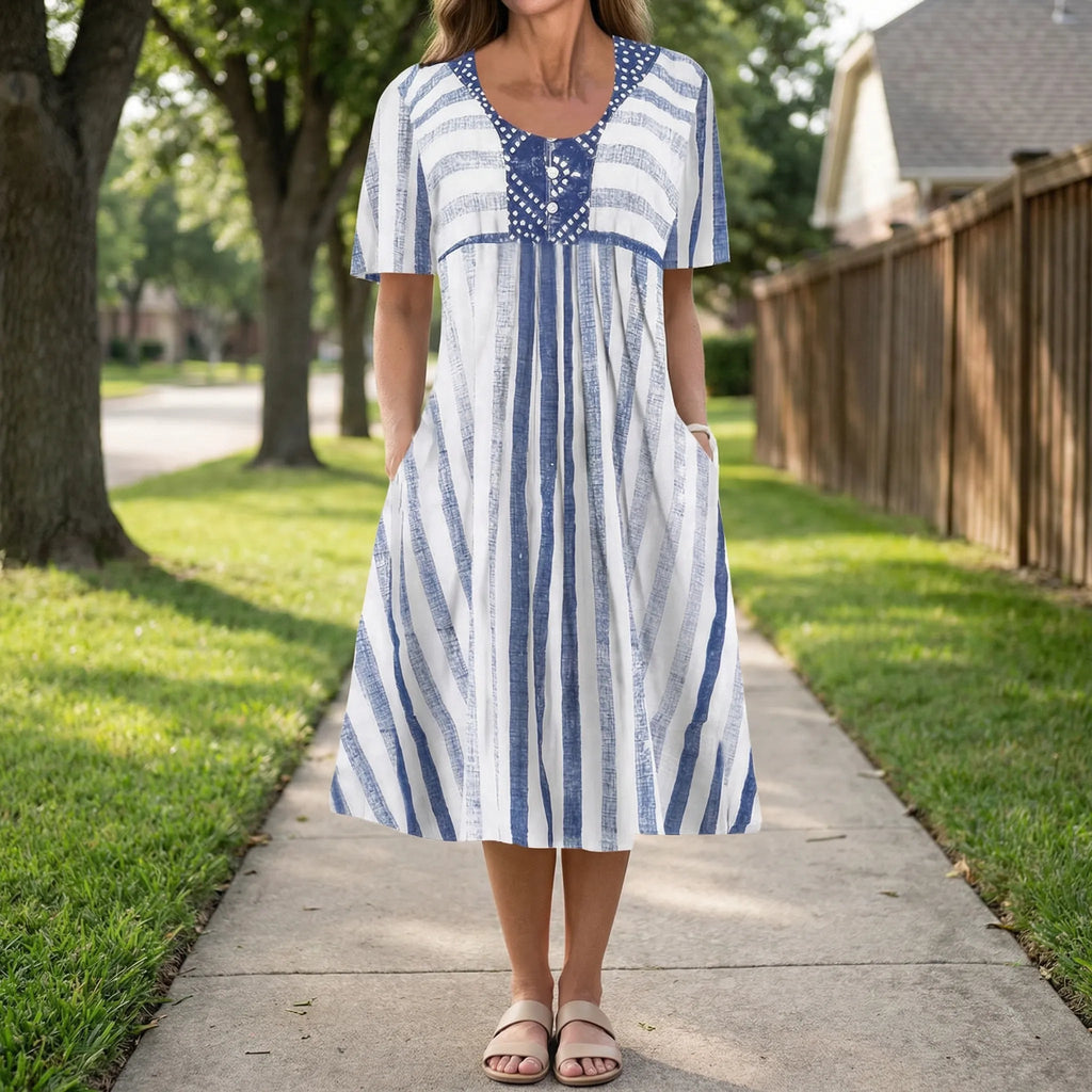 SUENTA Dore | Damenkleid - Gestreiftes Kleid mit kurzen Ärmeln