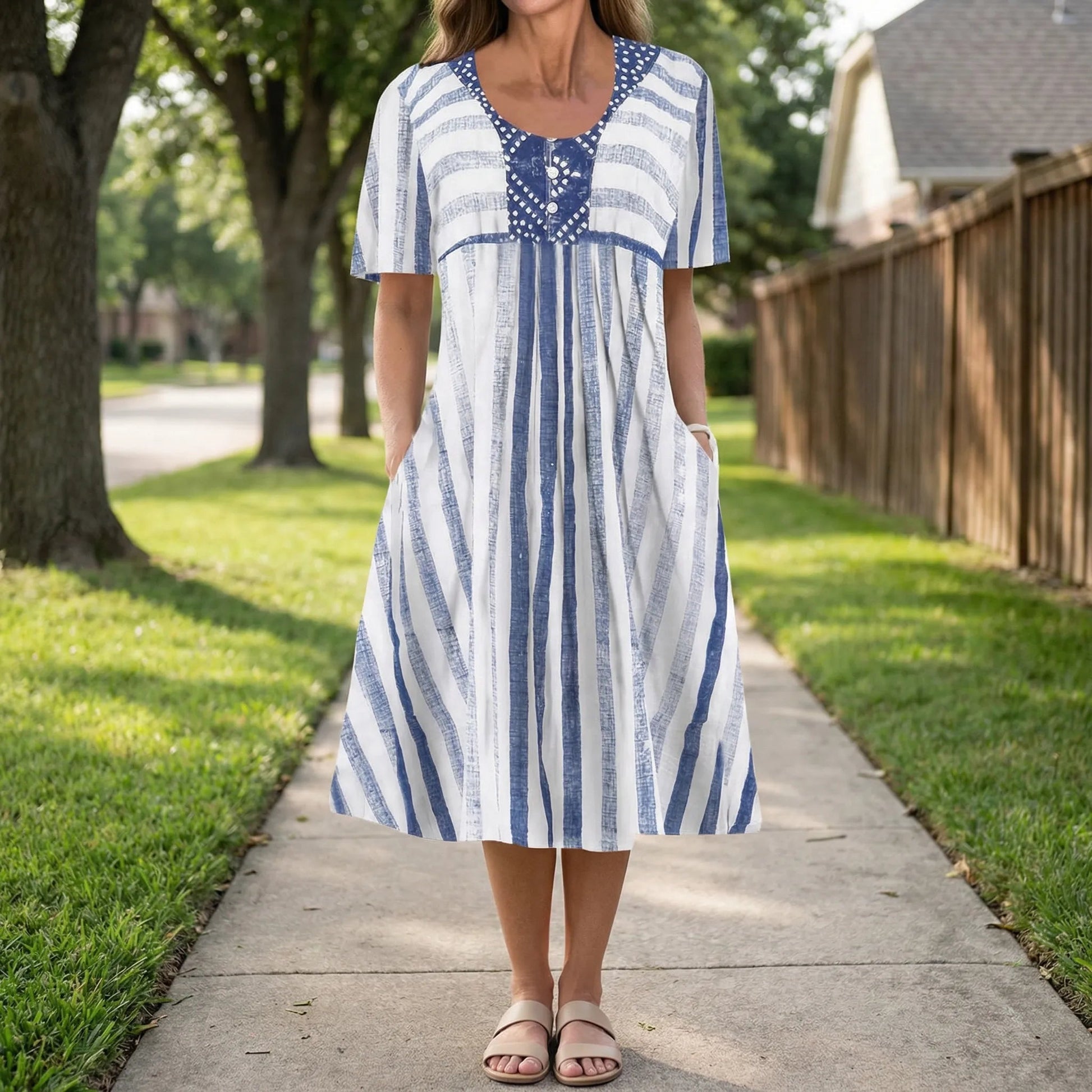 SUENTA Dore | Damenkleid - Gestreiftes Kleid mit kurzen Ärmeln