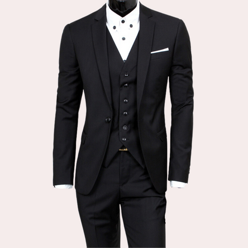 SUENTA Admire | Dreiteiliger Hochzeitsanzug für Herren mit Taschen und Doppelter Knopfleiste | Formell Schwarz