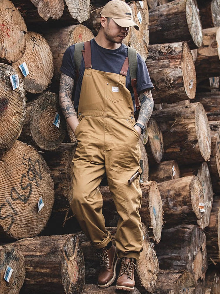 SUENTA Herren Enten-Latzhose Braune Canvas Overall Verstellträger