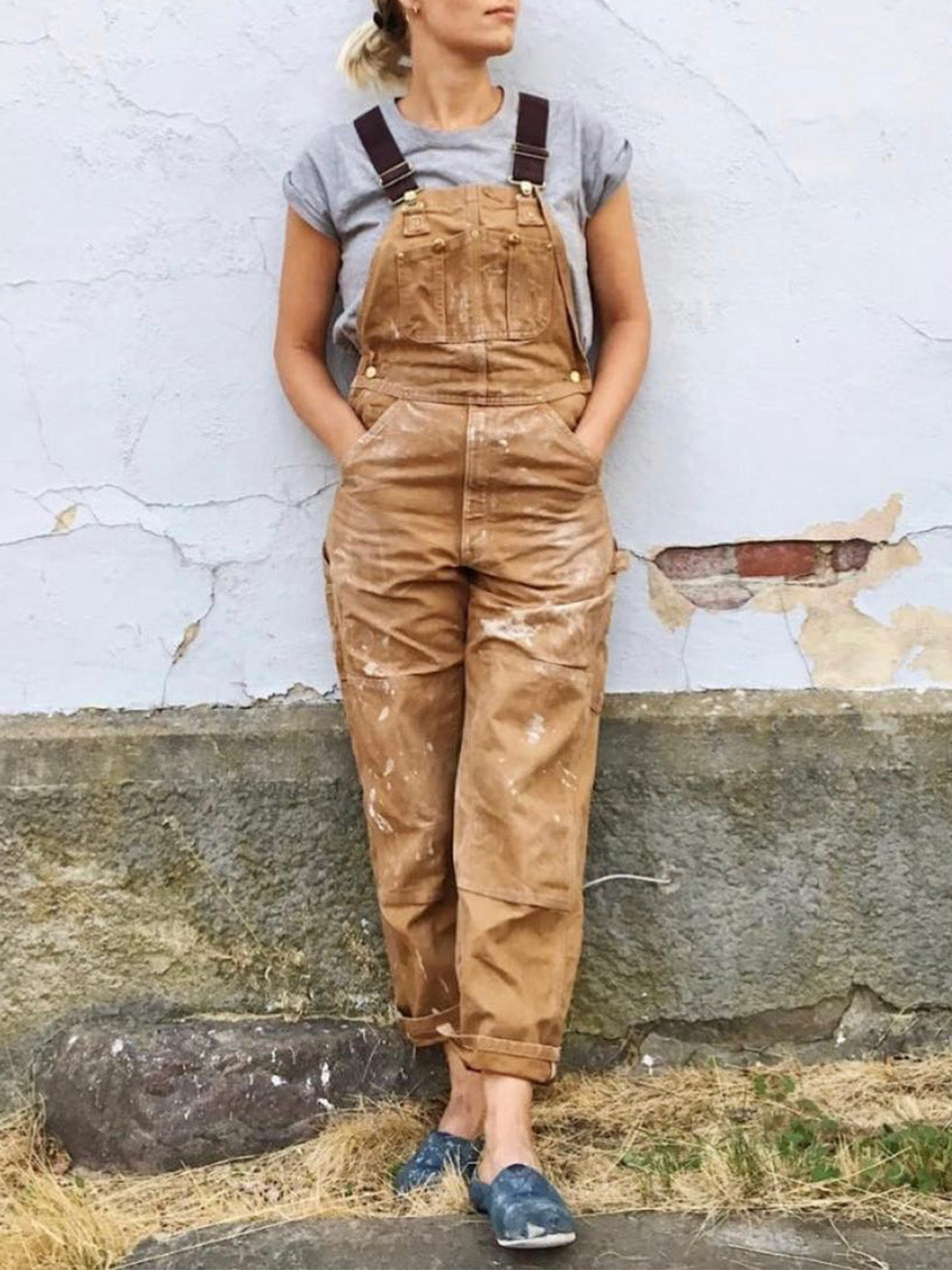 SUENTA Damen Canvas Latzhose – Robuster Overall mit Verstellbaren Trägern und Brusttasche
