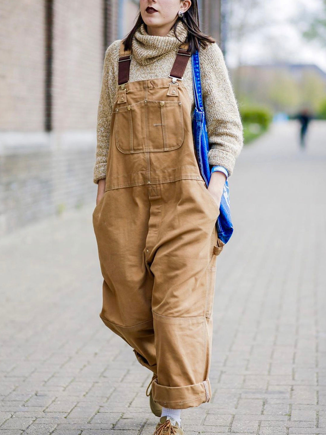 SUENTA Damen Canvas Latzhose – Robuster Overall mit Verstellbaren Trägern und Brusttasche