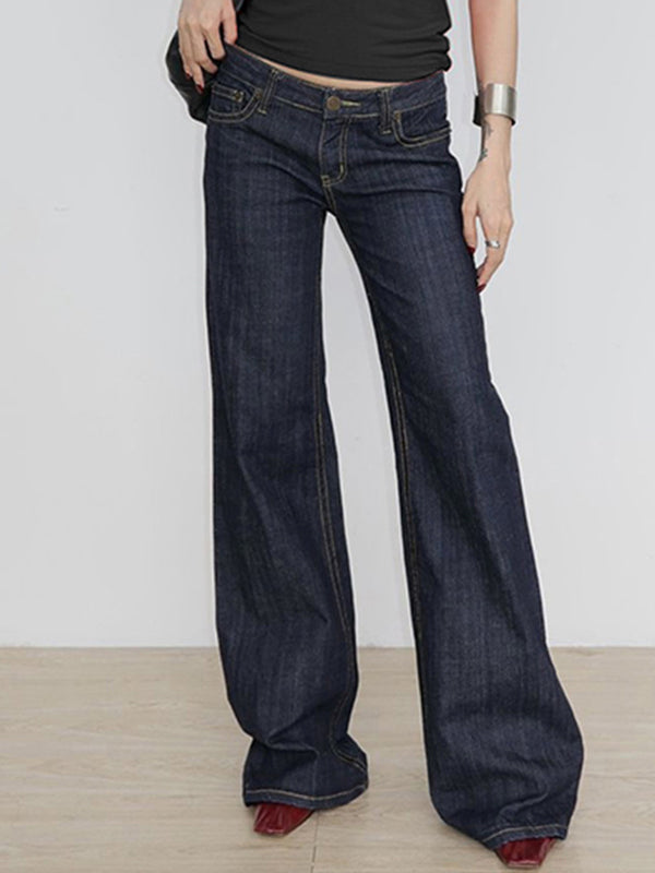 SUENTA Dunkelblaue Basic-Jeans Mit Niedrigem Bund Ausgestelltem Bein