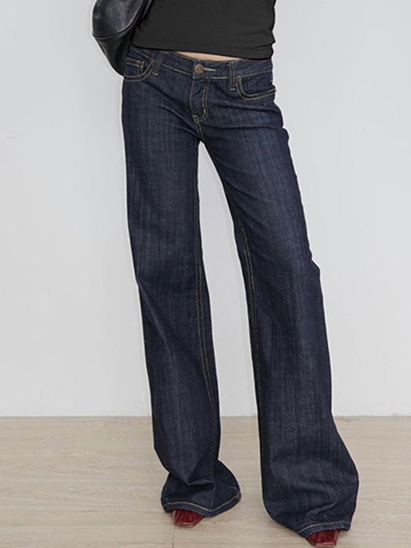 SUENTA Dunkelblaue Basic-Jeans Mit Niedrigem Bund Ausgestelltem Bein