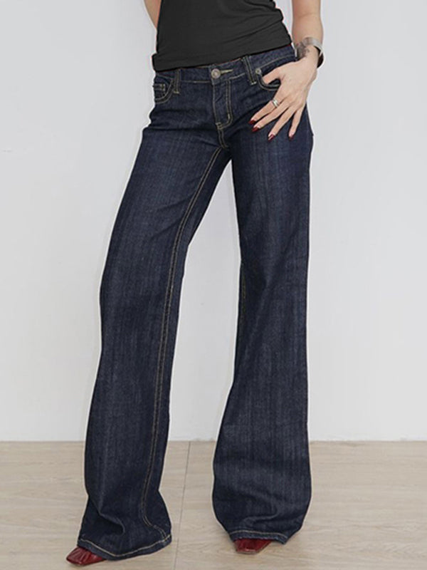 SUENTA Dunkelblaue Basic-Jeans Mit Niedrigem Bund Ausgestelltem Bein