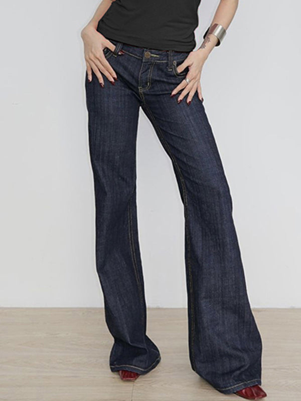 SUENTA Dunkelblaue Basic-Jeans Mit Niedrigem Bund Ausgestelltem Bein Blau