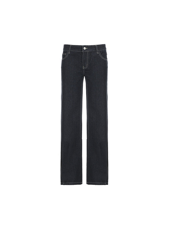 SUENTA Dunkelblaue Basic-Jeans Mit Niedrigem Bund Ausgestelltem Bein