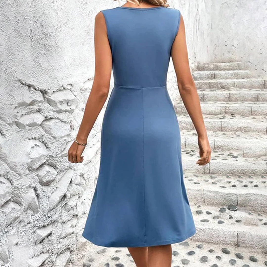 SUENTA Damen Sommerkleid – Ärmelloses Wickelkleid mit Rüschen-Details
