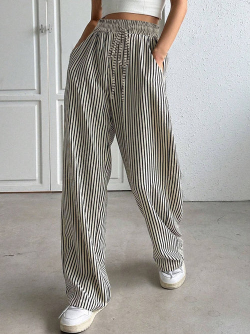 SUENTA Aureliuz Damenhose – Gestreiftes Design & Gummizug mit Kordelzug Schwarz Weiß