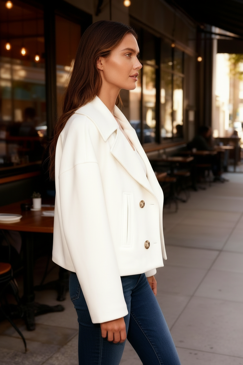 SUENTA Damen Kurzjacke Elegant Kurzschnitt Zweireihigen Polyester Mischung