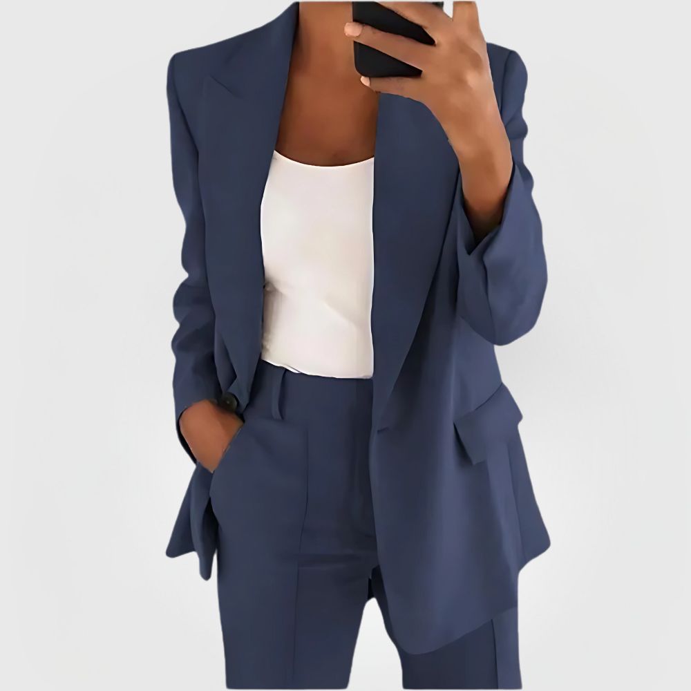 SUENTA Damen Blazer-Set Elegantes Eleganz Selbstvertrauen Dunkelblau