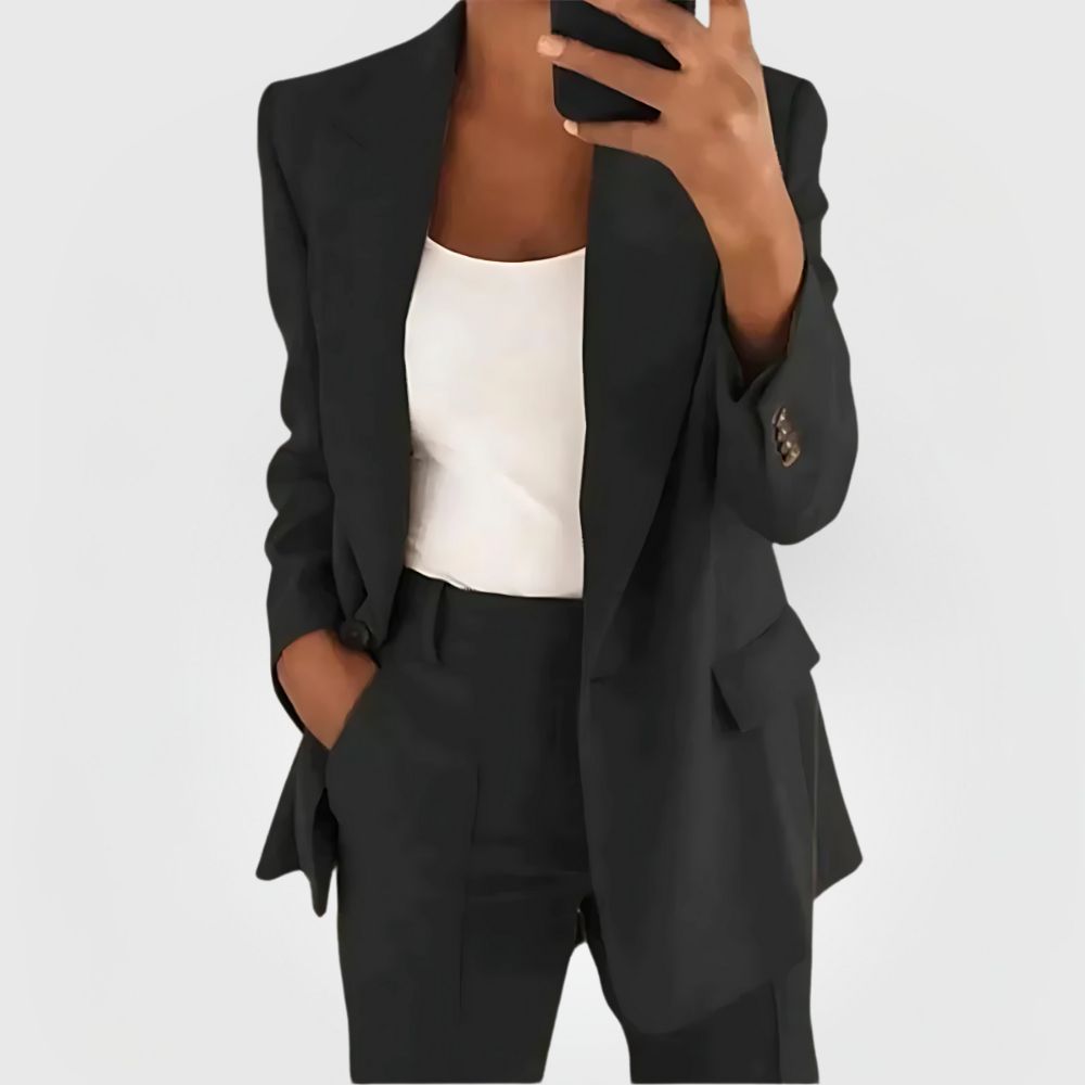 SUENTA Damen Blazer-Set Elegantes Eleganz Selbstvertrauen Schwarz