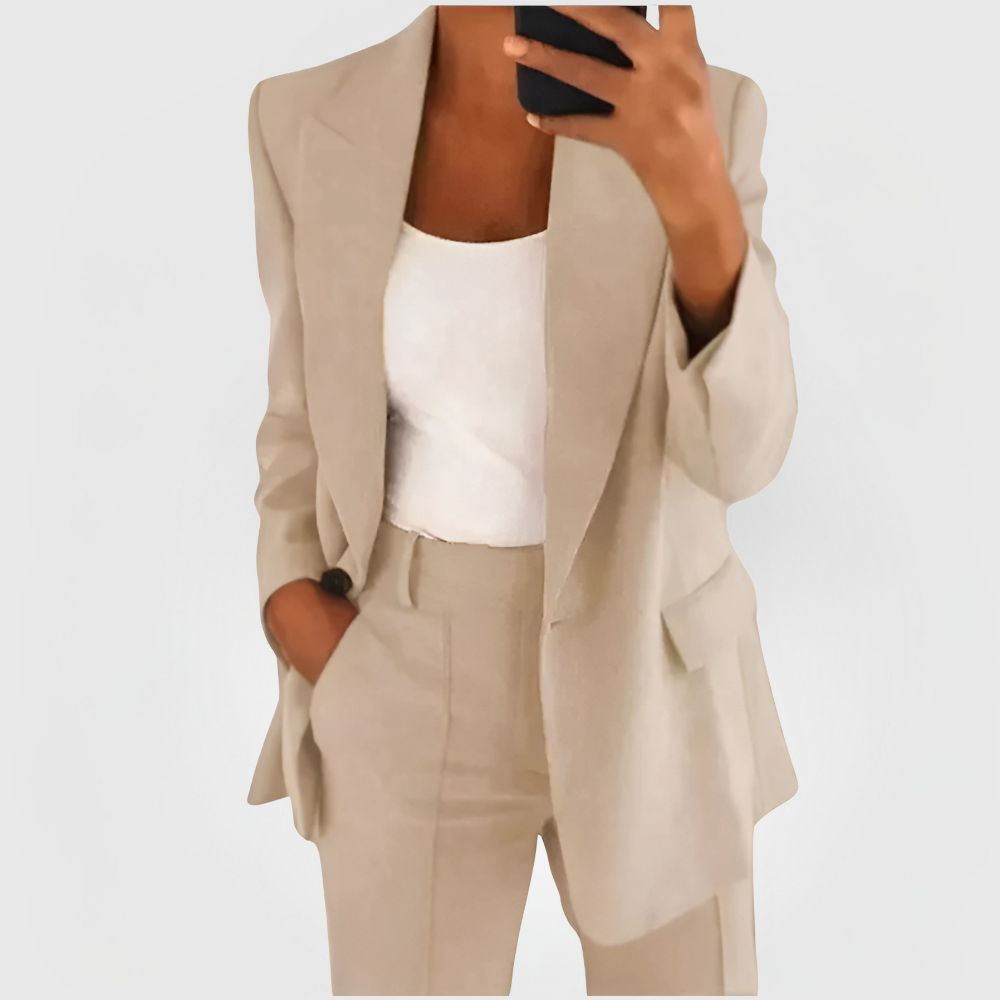 SUENTA Damen Blazer-Set Elegantes Eleganz Selbstvertrauen Beige