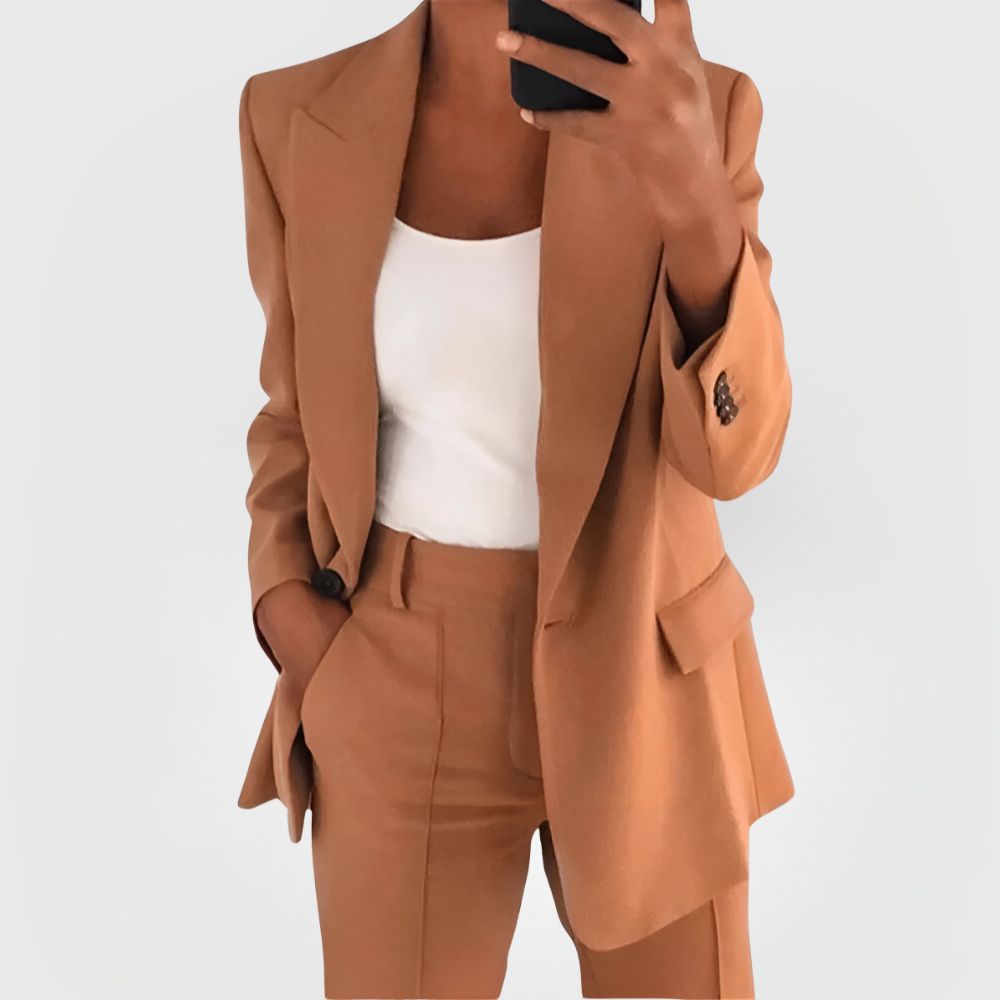 SUENTA Damen Blazer-Set Elegantes Eleganz Selbstvertrauen Braun