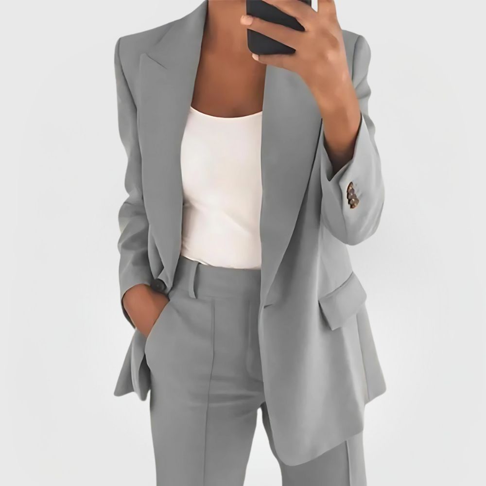 SUENTA Damen Blazer-Set Elegantes Eleganz Selbstvertrauen Grau