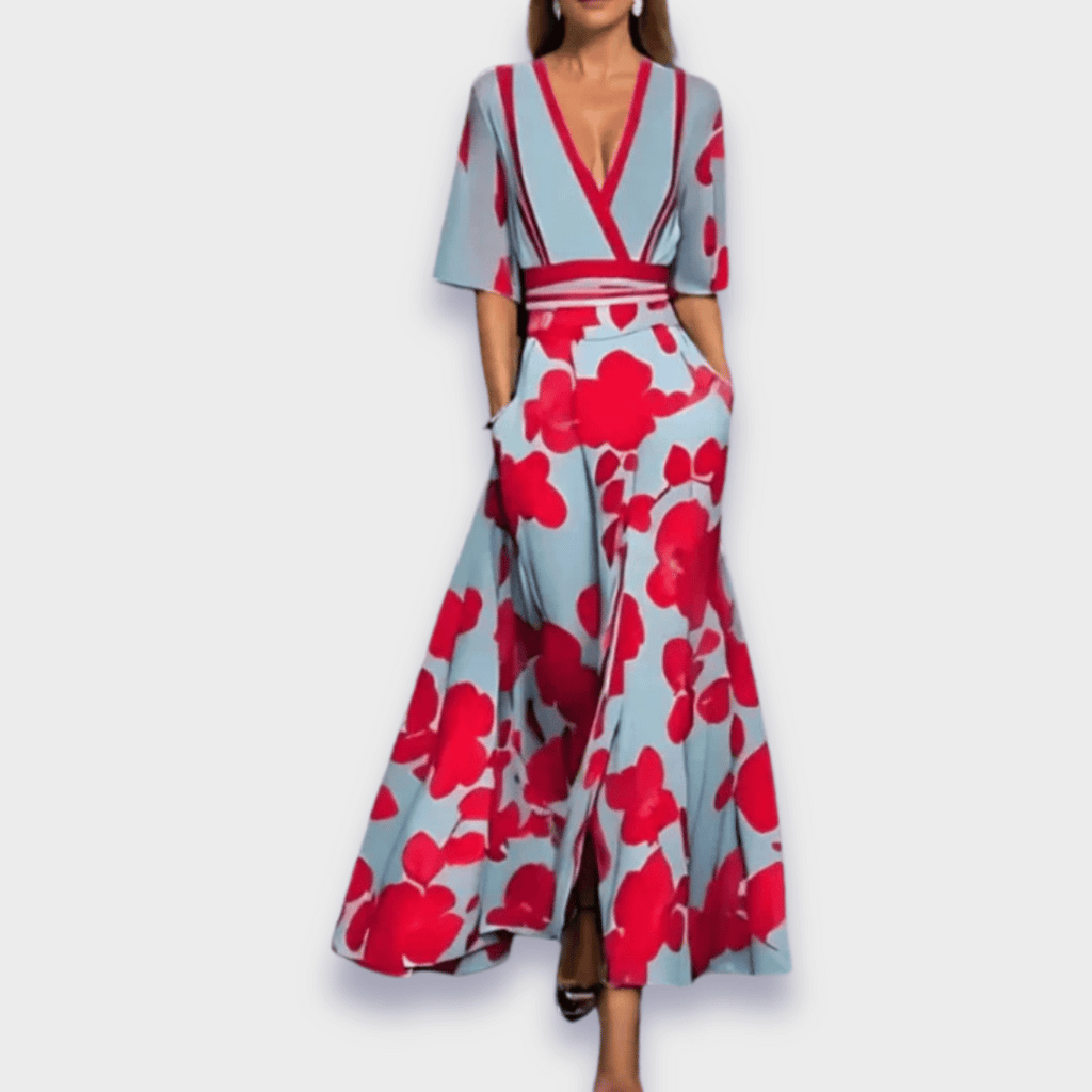 SUENTA Vøre | Elegantes Damen-Maxikleid mit Blumenmuster Rot