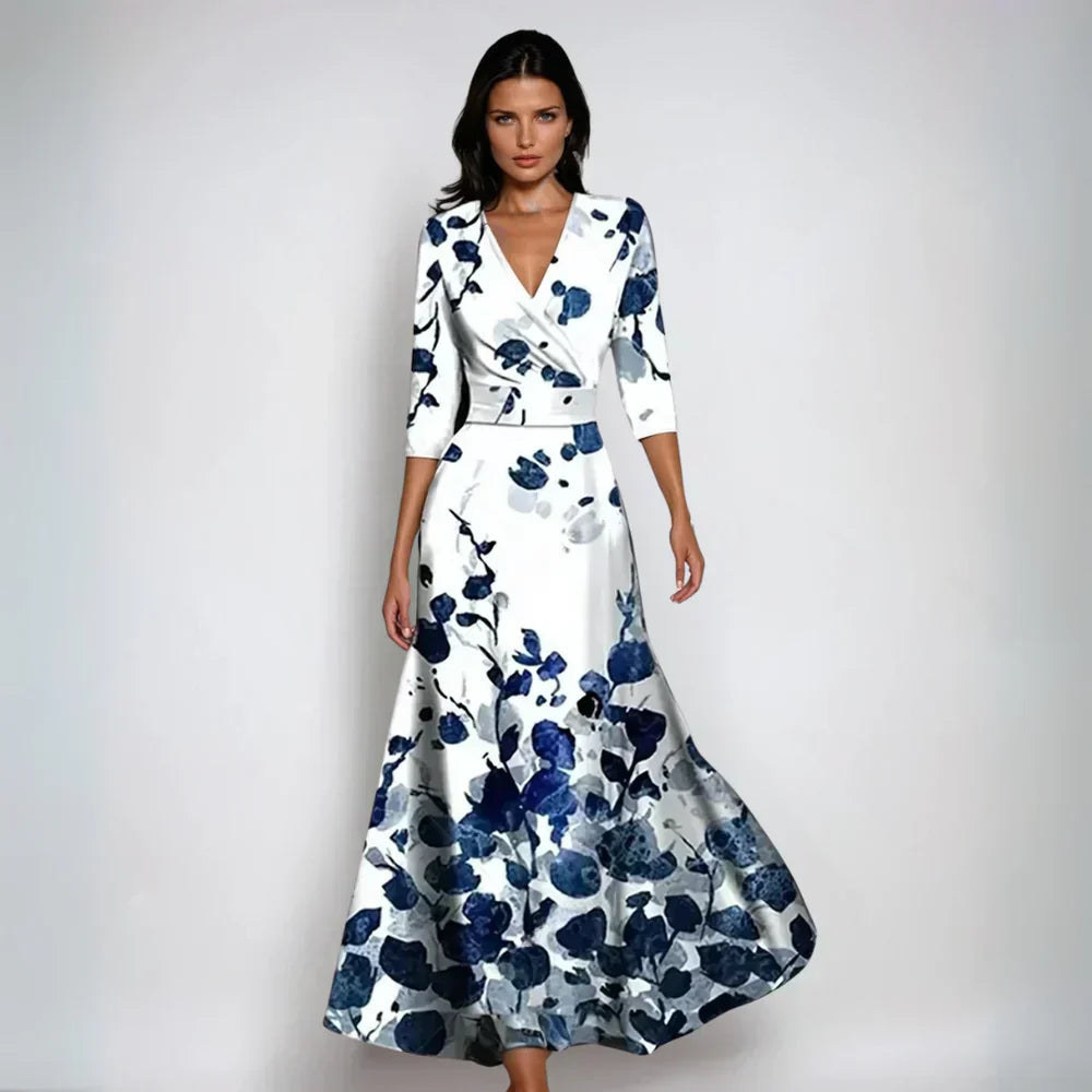 SUENTA Vøre | Elegantes Damen-Maxikleid mit Blumenmuster Dunkelblau