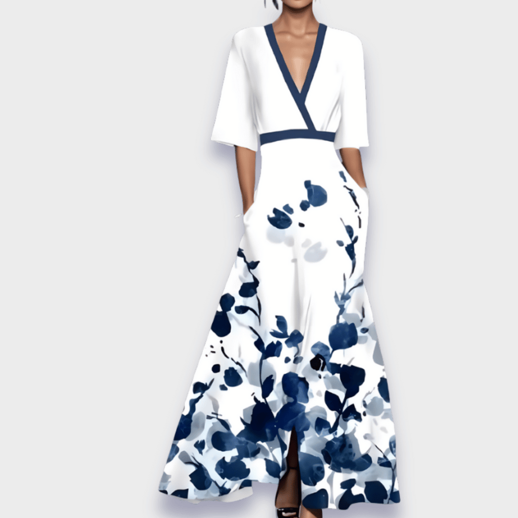 SUENTA Vøre | Elegantes Damen-Maxikleid mit Blumenmuster Weiß