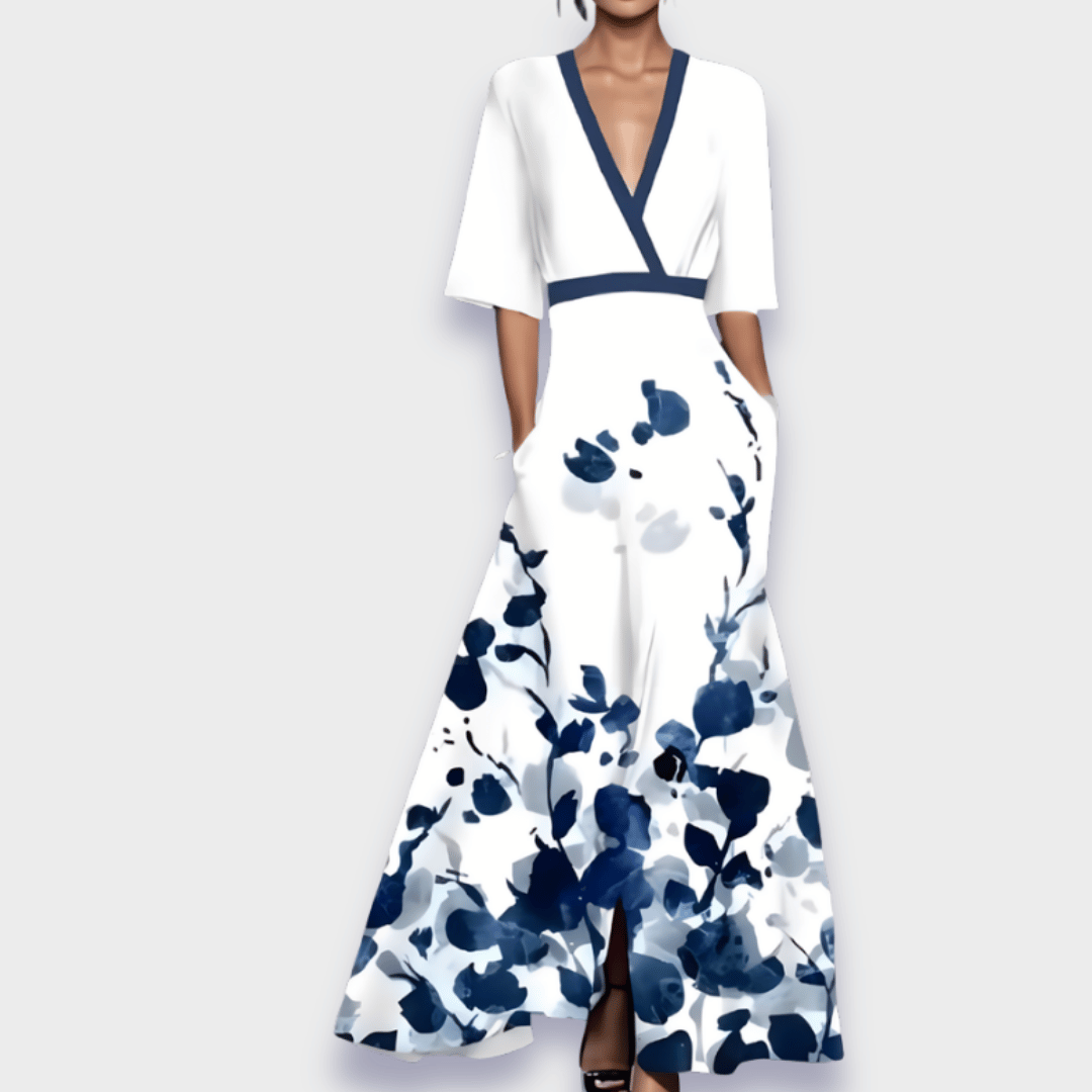SUENTA Vøre | Elegantes Damen-Maxikleid mit Blumenmuster Weiß