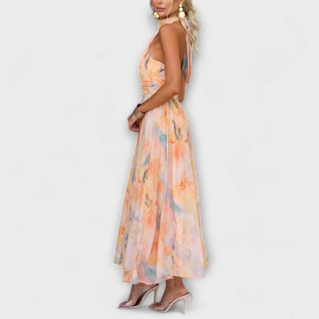 SUENTA Damen Elegantes Maxikleid mit Wasserfarbenmuster Zeitlose Eleganz