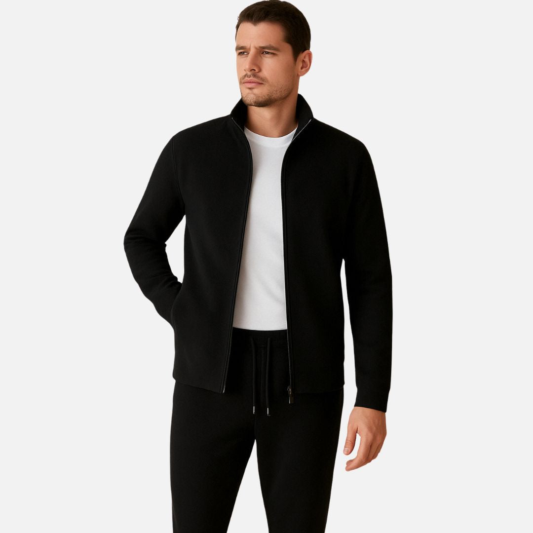 SUENTA Herren Elegantes Herren-Trainingsanzug-Set – Bequemes Outfit, Reißverschluss Schwarz