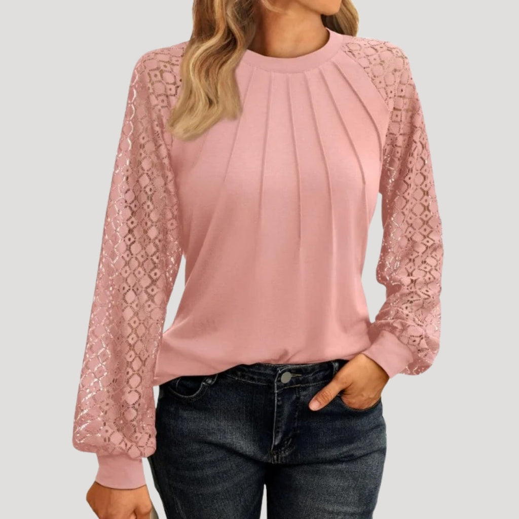 SUENTA Damenoberteil Elegantes Lässiges Mit Langen Ärmeln Lockere Passform Rosa