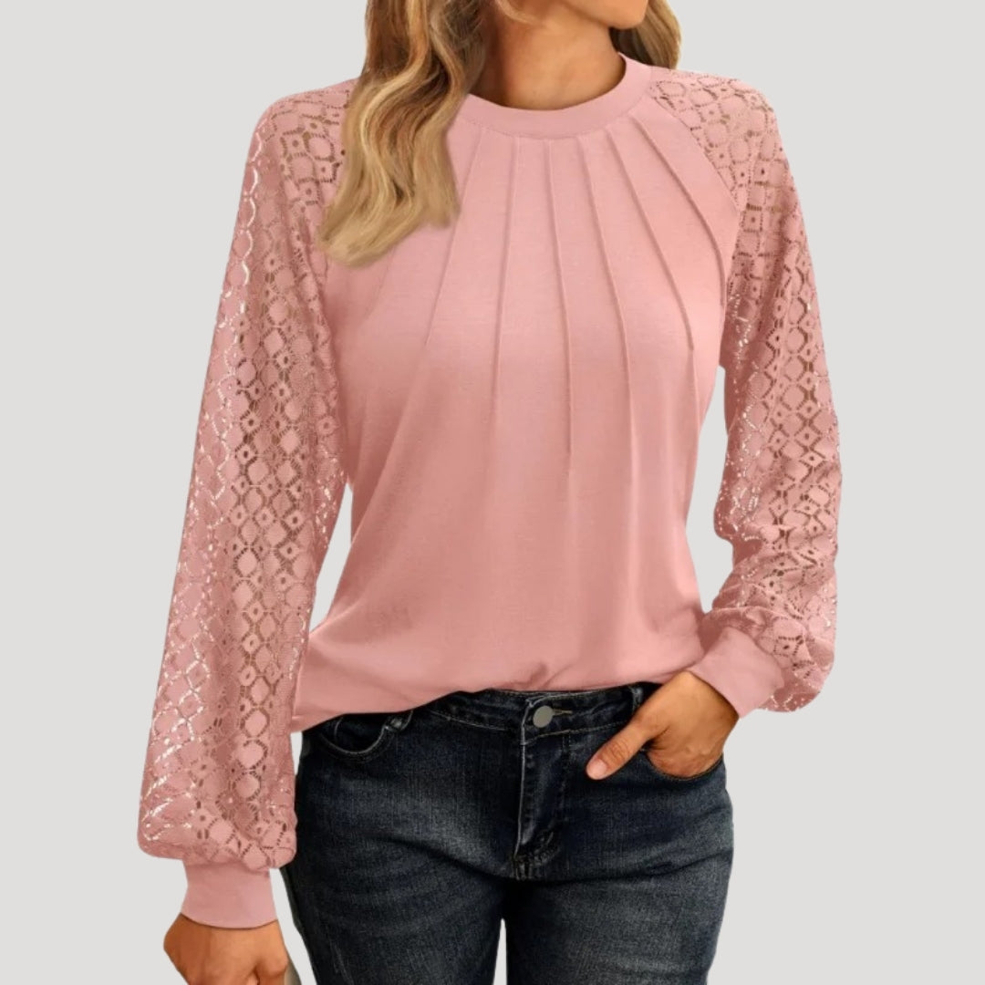 SUENTA Damenoberteil Elegantes Lässiges Mit Langen Ärmeln Lockere Passform Rosa