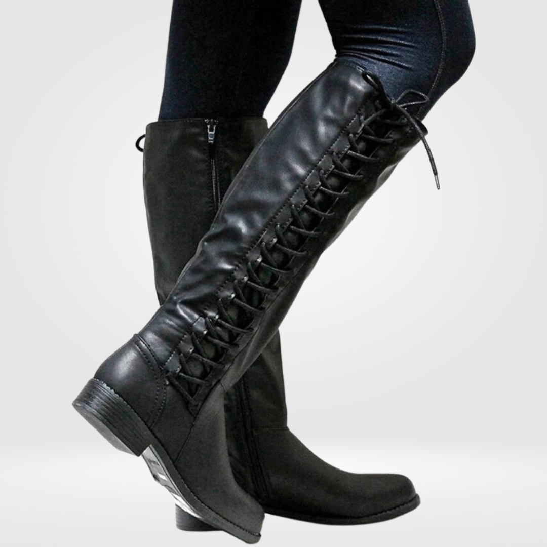 SUENTA Damen Bequeme Hohe Stiefel Leder Futter Rutschfeste Sohle Schwarz