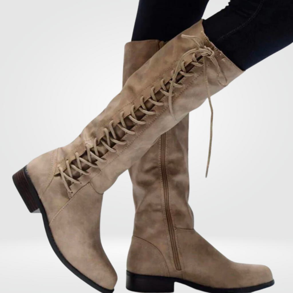 SUENTA Damen Bequeme Hohe Stiefel Leder Futter Rutschfeste Sohle Beige