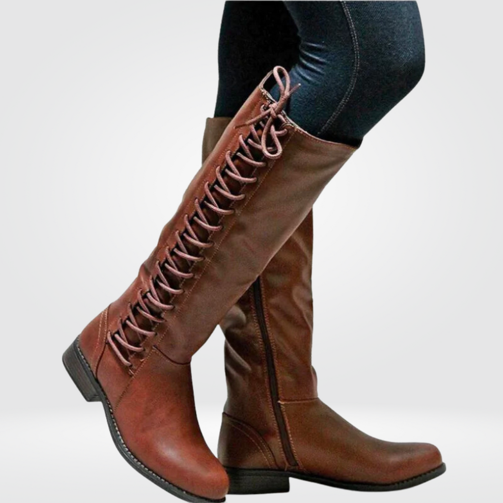 SUENTA Damen Bequeme Hohe Stiefel Leder Futter Rutschfeste Sohle Braun