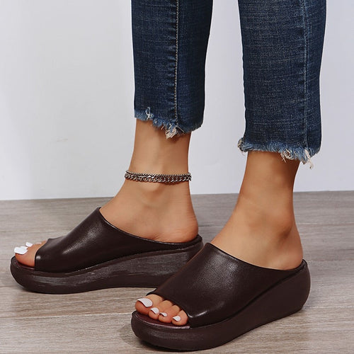 SUENTA Femme Sandales Keilsandaletten Offenem Zehenbereich Atmungsaktivem Sommerdesign Braun
