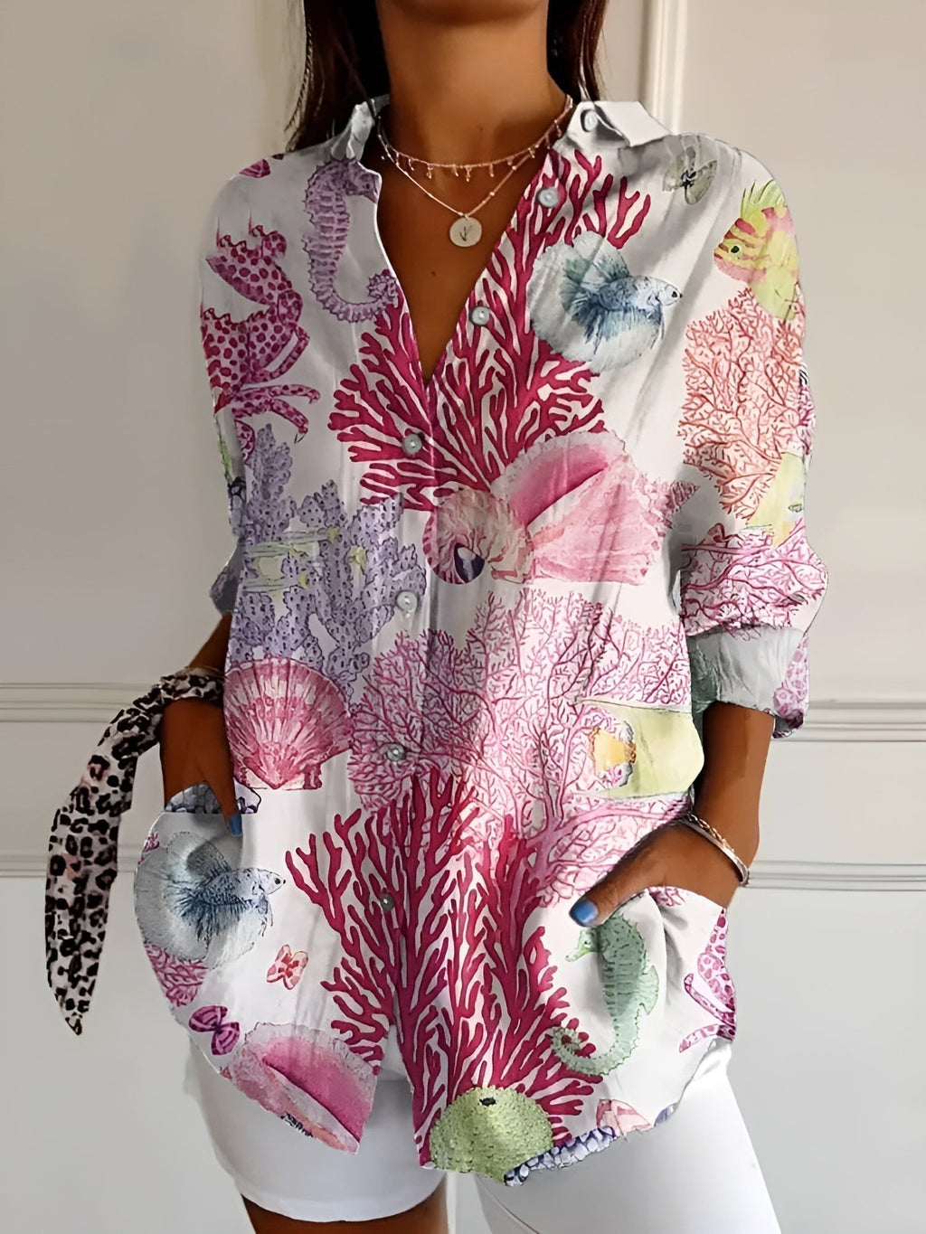 SUENTA Parsha | Damenhemd – Stilvolles Blumenmuster, leichte Passform & feminine Bequemlichkeit Pink Havliv