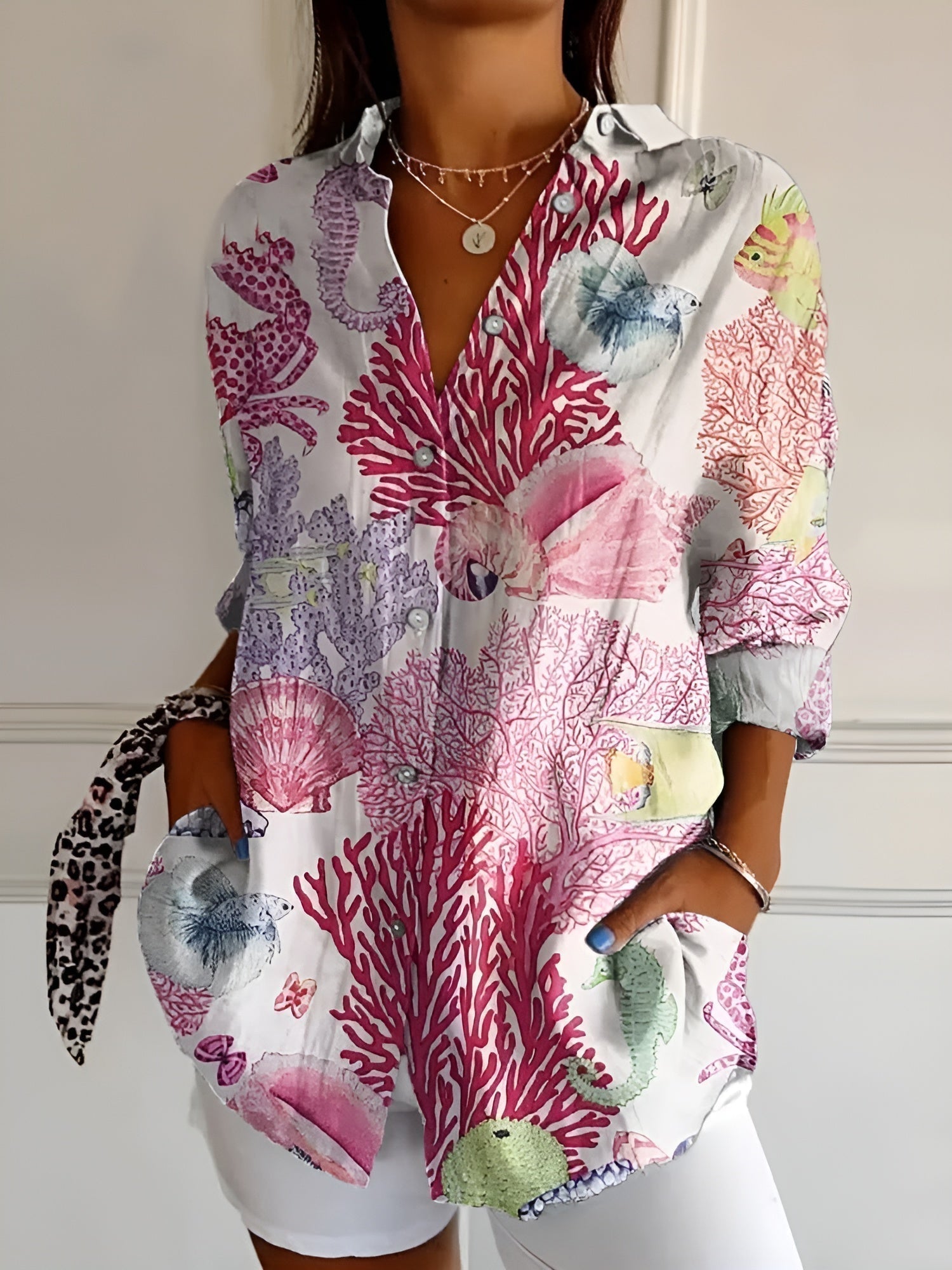 SUENTA Parsha | Damenhemd – Stilvolles Blumenmuster, leichte Passform & feminine Bequemlichkeit Pink Havliv